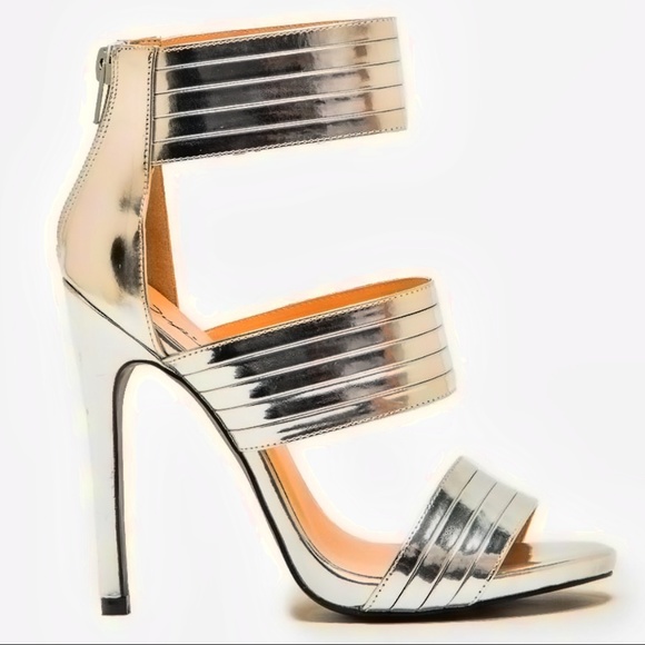 Qupid Mirror Metallic T-Strap Evening Dress Heel